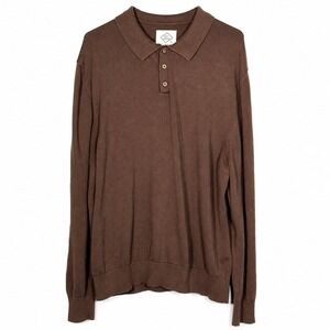 Alex Crane Feather Polo Sweater XL Coffee Organic Cotton Long Sleeve Preppy